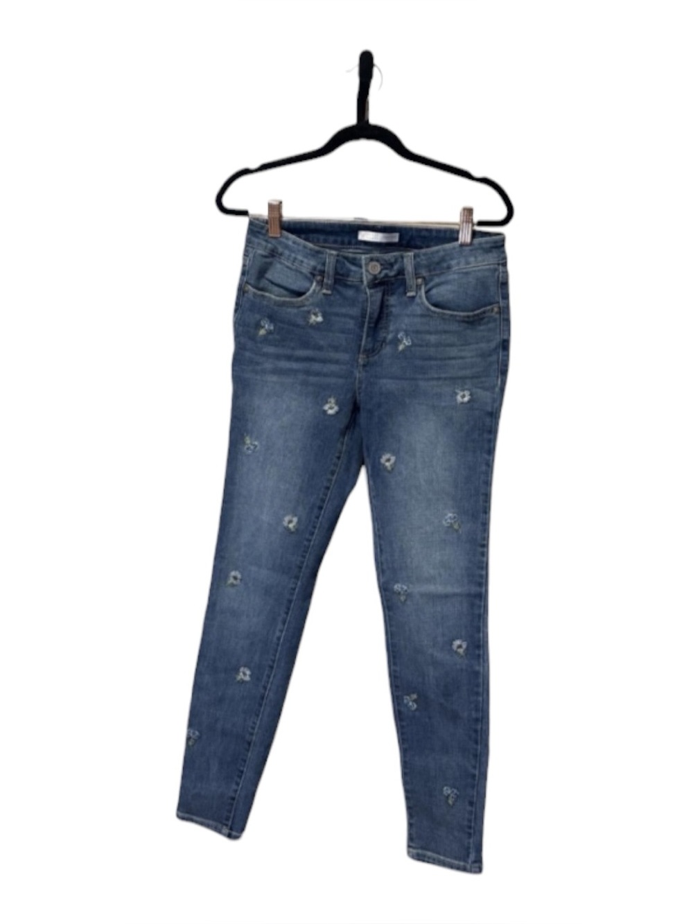 LC Lauren Conrad Washed Blue Skinny Jeans with Subtle Floral Embroidery